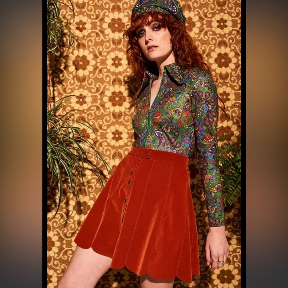 The Hippie Shake, Katie Mae popper skirt in burnt orange, size UK/AUS 10. BNWOT
